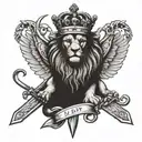 crowned lion with paw over sword and spread eagle wings near crossed Vatican keys  tattoo design idea