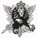 crowned lion with paw over sword and spread eagle wings near crossed Vatican keys  tattoo design idea