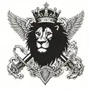 crowned lion with paw over sword and spread eagle wings near crossed Vatican keys  tattoo design idea