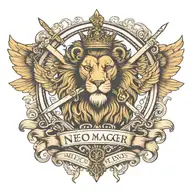 crowned and winged lion holding sword  with crossed keys forming a blank name banner tattoo design idea