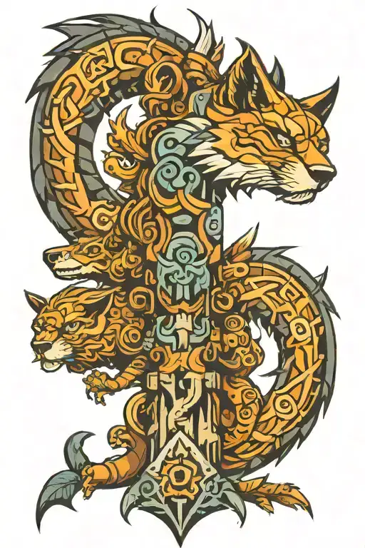 animal totem pole inspired tattoo design idea
