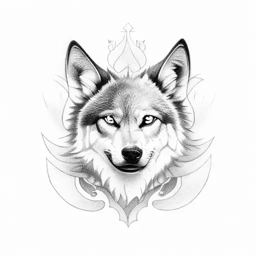 tattoo in line style, in a timeline of angel becoming a black dog/wolf tattoo design idea