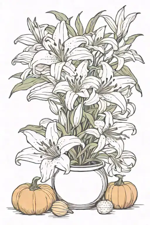 Easter lily flowers and pumpkins  tattoo design idea