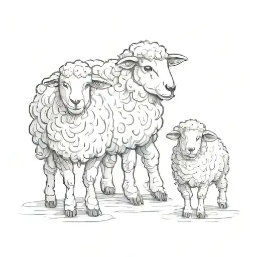Three baby sheep in different poses. Sheep 1: Standing on its hind legs, looking curiou tattoo design idea
