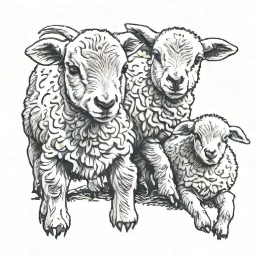 3 baby lambs in diferrent positions tattoo design idea