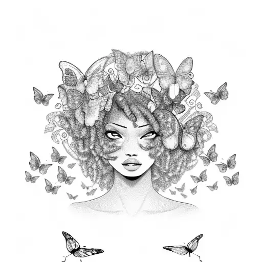 afro with butterflies In it tattoo design idea