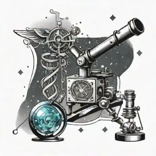 A tattoo design featuring a microscope, DNA strand, and a galaxy to represent your occupation as a scientist tattoo design idea