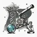 A tattoo design featuring a microscope, DNA strand, and a galaxy to represent your occupation as a scientist tattoo design idea
