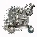 A tattoo design featuring a microscope, DNA strand, and a galaxy to represent your occupation as a scientist tattoo design idea