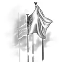 A black-grey tattoo of a veteran's boots walking on a golf course, with the American flag waving in the background tattoo design idea