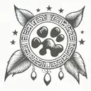 paw print surrounded by sun, moon, and mushroom tattoo design idea