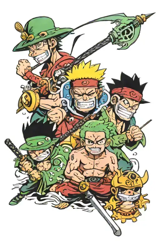 Zoro, gear 5 luffy, and Sabo tattoo design idea