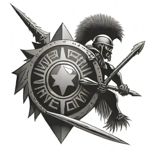 African warrior shield and spear  tattoo design idea