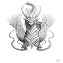 A tattoo of a Nordic mythological creature, like a dragon or a Valkyrie, holding a dumbbell, symbolizing the client's interest in Norse mythology and fitness. tattoo design idea