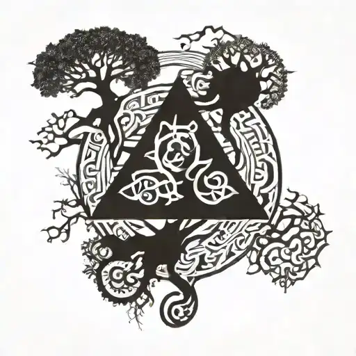 norse mythology, Aegishjalmur/Aegishjalmr, jormungander wrapped around the world tree tattoo design idea
