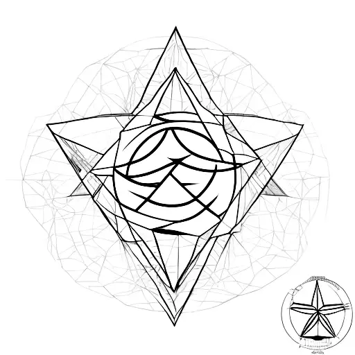 inside a triangle are 3 stars , one star on each corner, with a minimalist sun with eight rays at the center. philippine tattoo design idea