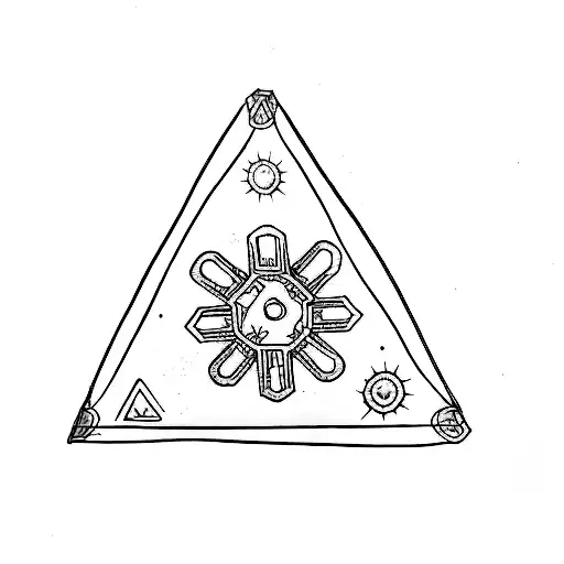 a triangle with an 8 teeth spur gear in the middle and 5 teeth spur gear on each corner tattoo design idea