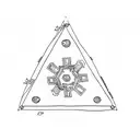 a triangle with an 8 teeth spur gear in the middle and 5 teeth spur gear on each corner tattoo design idea