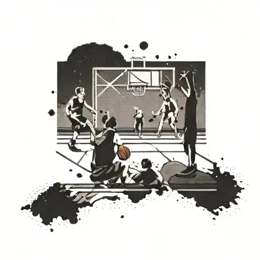 A basketball court with the client's family and friends cheering from the sidelines, representing the importance of loved ones in their life tattoo design idea