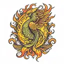 phoenix rising from fire flames left arm sleeve tattoo design idea