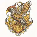 phoenix rising from fire flames left arm sleeve tattoo design idea