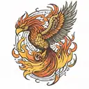 phoenix rising from fire flames left arm sleeve tattoo design idea