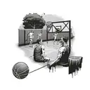 A basketball court with the client's family and friends cheering from the sidelines, representing the importance of loved ones in their life tattoo design idea