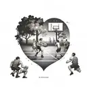 A basketball court with the client's family and friends cheering from the sidelines, representing the importance of loved ones in their life tattoo design idea