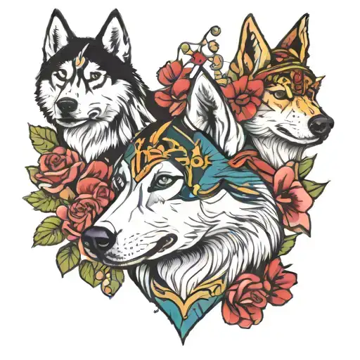 husky and Canada, Nicaragua and Spanish legion  tattoo design idea