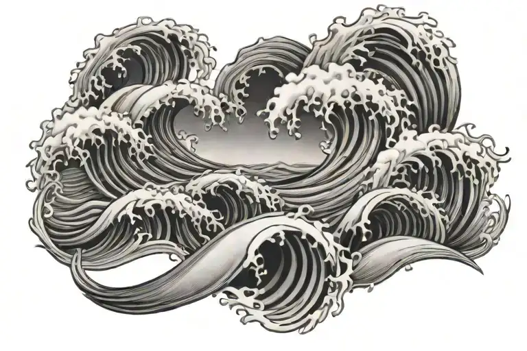three ocean waves tattoo design idea
