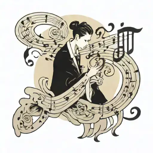 ying iang black a human shadow white musical notes tattoo design idea