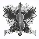 ying iang black a human shadow white musical notes not human beeing, just the shadow, more significant for music tattoo design idea