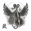 ying iang black a human shadow white musical notes not human beeing, just the shadow, more significant for music tattoo design idea