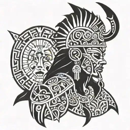 demonic tribal woman aztec warrior tattoo design idea