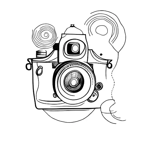A minimalist tattoo of a vintage camera with the words 'Memories of my grandmother' written below, paying homage to your tattoo design idea