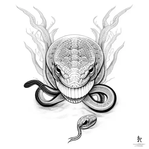 A black and grey snake shedding its skin, symbolizing transformation and renewal tattoo design idea