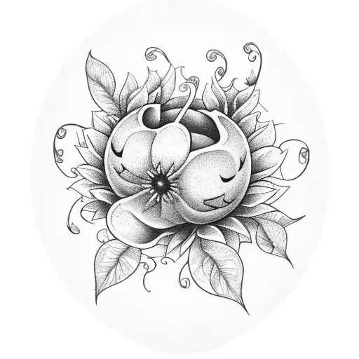 A pumpkin patch with flowers and plants growing around it tattoo design idea