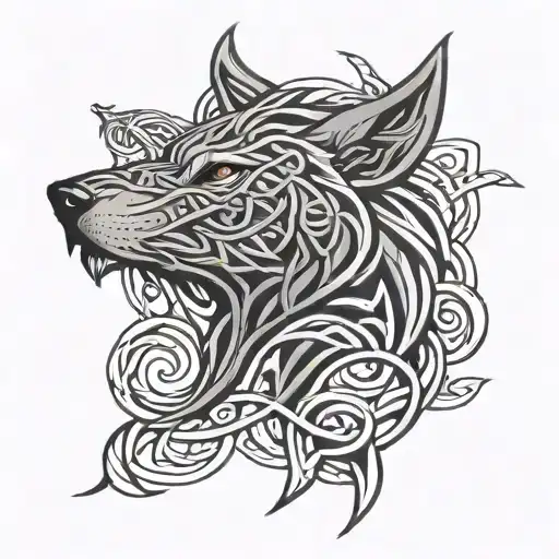 celtic wolf head with celtic love knot symbol tattoo design idea
