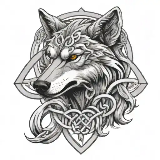 Wolf head celtic love knot design incorporating elements tattoo design idea
