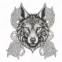 celtic wolf head with love knot roots surrounded tattoo design idea