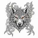 celtic wolf head with love knot roots surrounded tattoo design idea