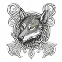 celtic wolf head with love knot roots surrounded tattoo design idea