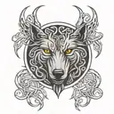 celtic wolf head with love knot roots surrounded tattoo design idea