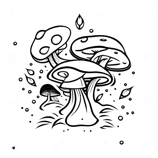 mushroom with sparkles and leaves  tattoo design idea