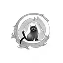 A mystical black cat perched on a tree branch with a full moon in the background tattoo design idea