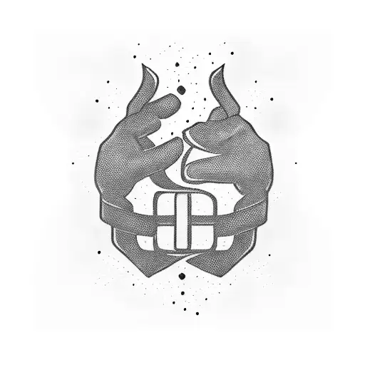 A powerful blackwork tattoo of a clenched fist wearing a hooligan scarf tattoo design idea