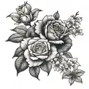 1 rose, 1 Azalea, and 1 magnolia bouquet tattoo design idea