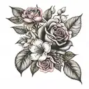 1 rose, 1 Azalea, and 1 magnolia bouquet tattoo design idea