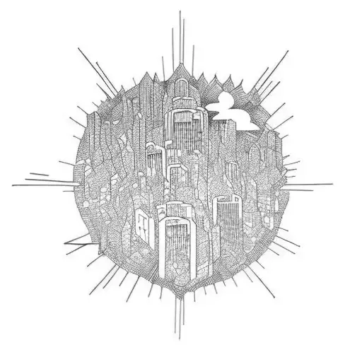 burning city tattoo design idea