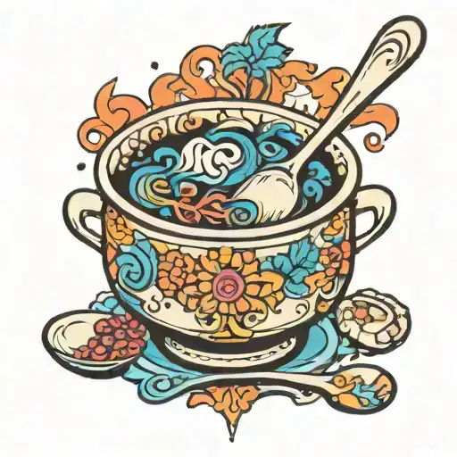 soup bowl with spoon. psychedelic. tattoo design idea